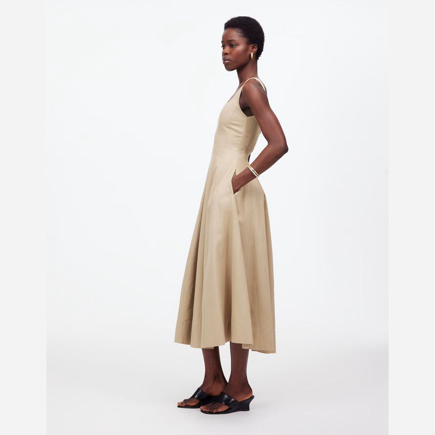 creme madewell seamed squareneck midi-kleid womens