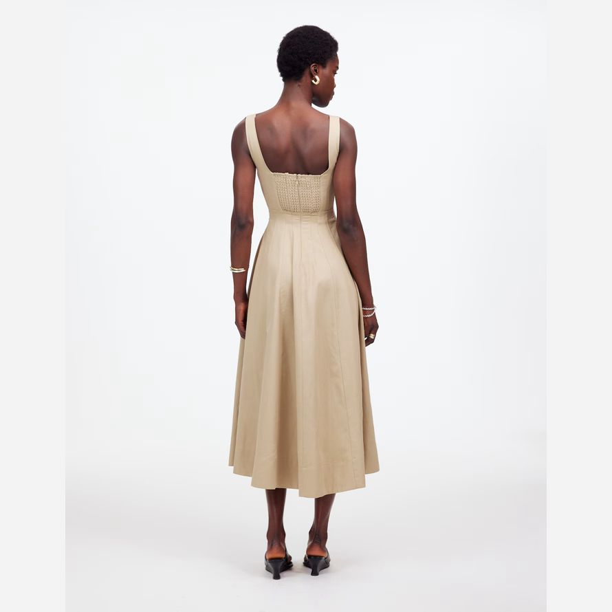 creme madewell seamed squareneck midi-kleid womens