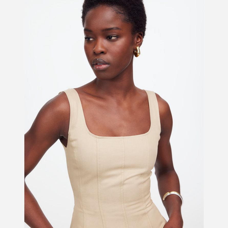creme madewell seamed squareneck midi-kleid womens