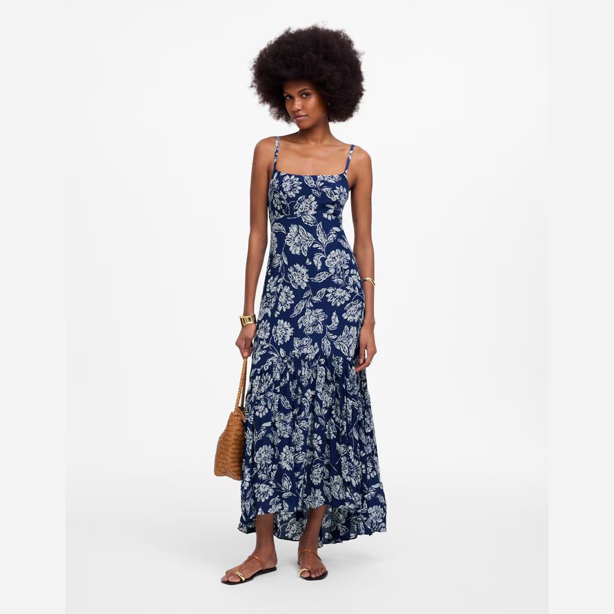 madewell textured maxi slip kleid womens navy grau