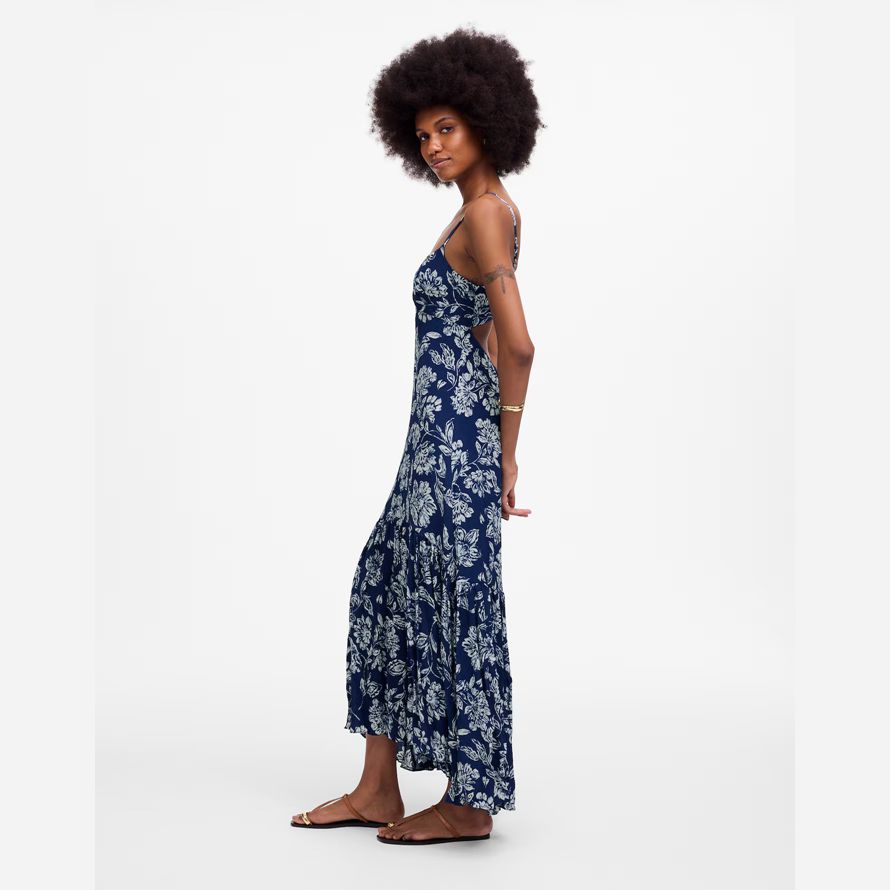 madewell textured maxi slip kleid womens navy grau