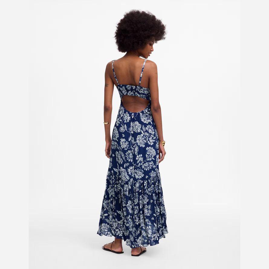 madewell textured maxi slip kleid womens navy grau