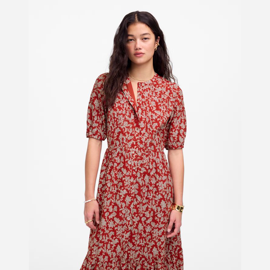 rot weiß madewell pintucked puff-sleeve midi-kleid womens