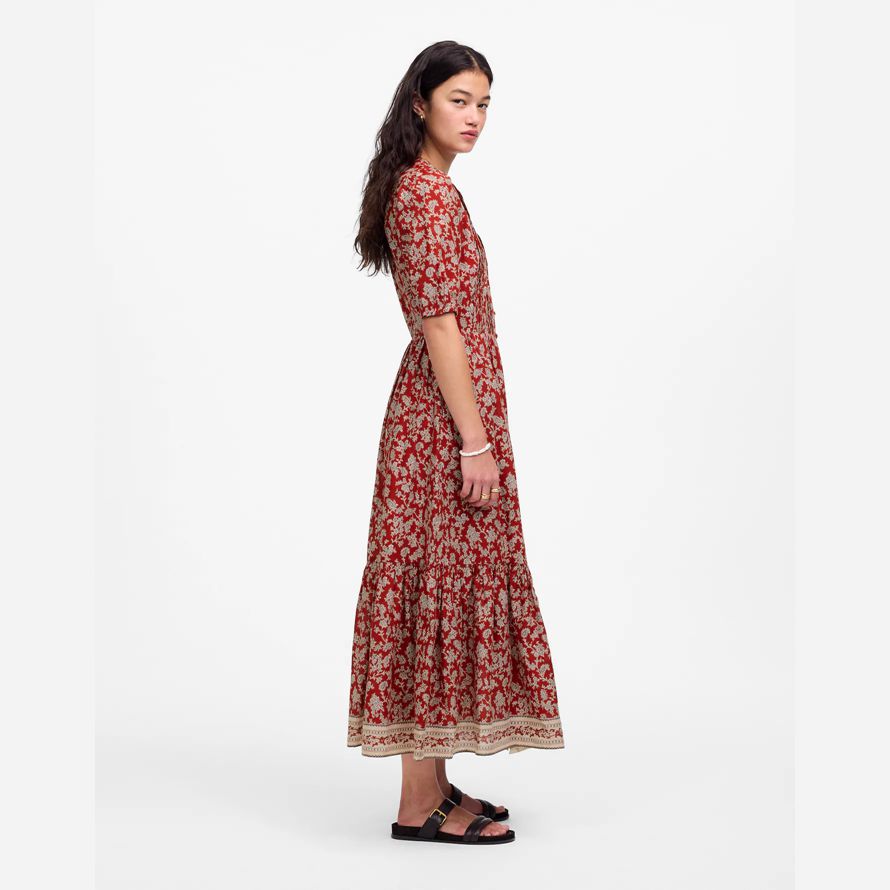 rot weiß madewell pintucked puff-sleeve midi-kleid womens