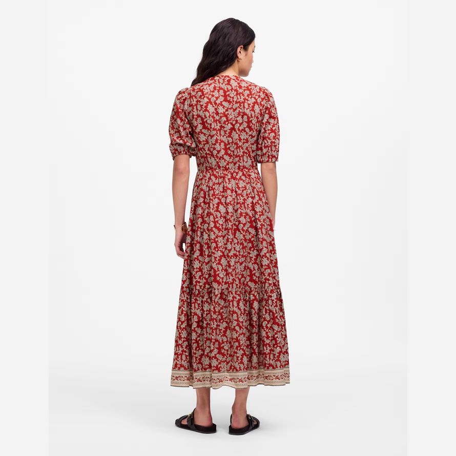 rot weiß madewell pintucked puff-sleeve midi-kleid womens