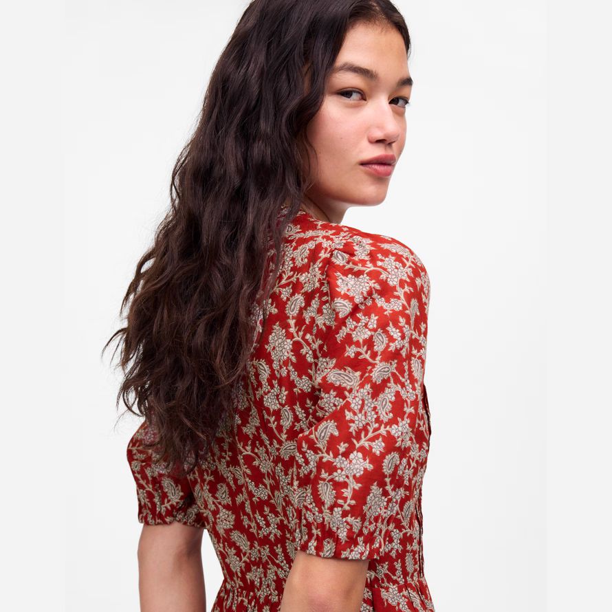 rot weiß madewell pintucked puff-sleeve midi-kleid womens