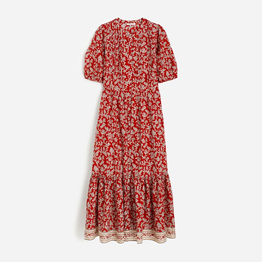 rot weiß madewell pintucked puff-sleeve midi-kleid womens