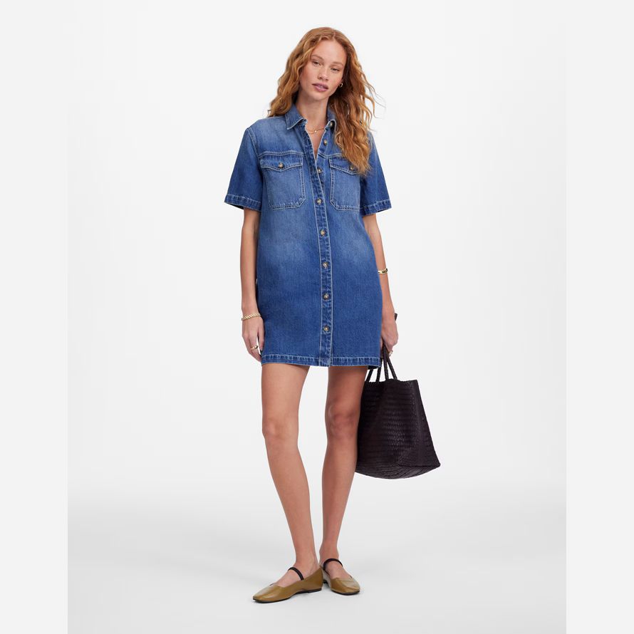 damen madewell denim boxy t-shirt kleid blau