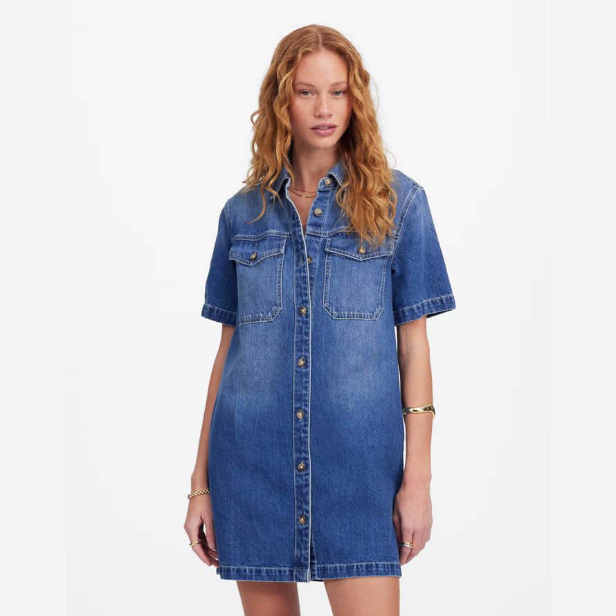 damen madewell denim boxy t-shirt kleid blau