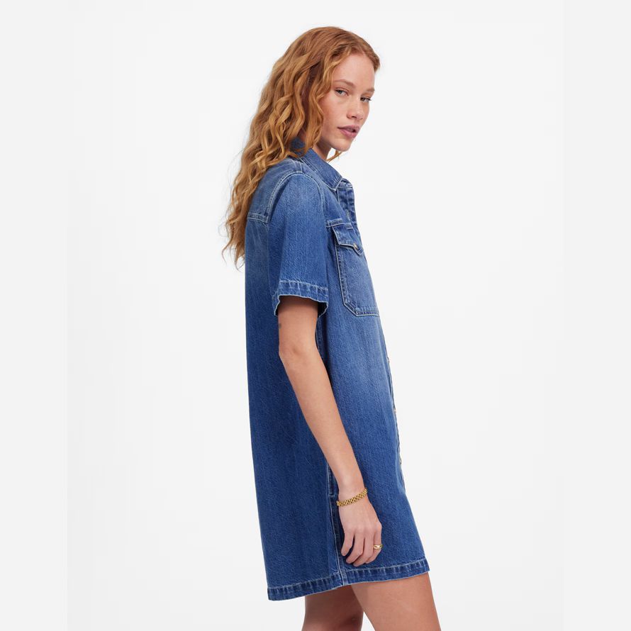 damen madewell denim boxy t-shirt kleid blau