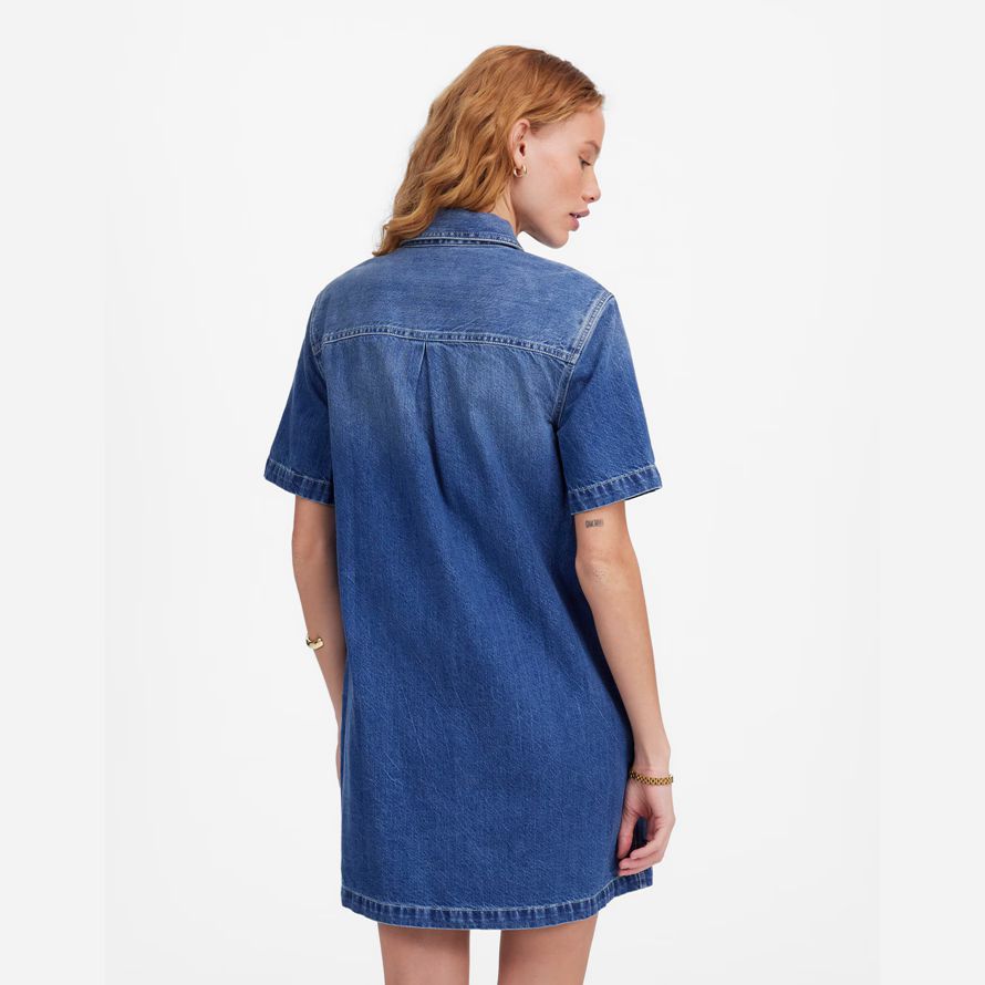 damen madewell denim boxy t-shirt kleid blau