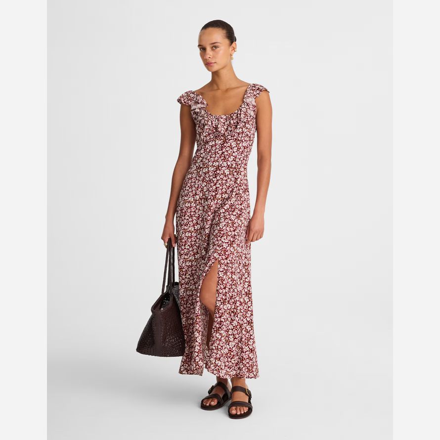 damen madewell ruffled scoopneck maxi-kleid-weinrot beige