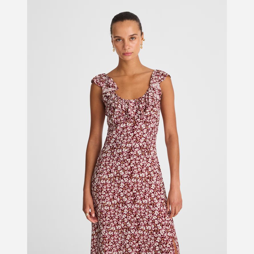 damen madewell ruffled scoopneck maxi-kleid-weinrot beige
