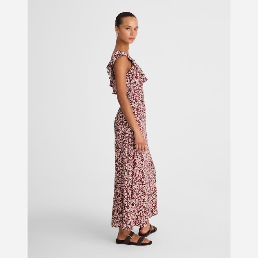 damen madewell ruffled scoopneck maxi-kleid-weinrot beige