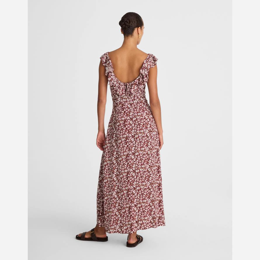 damen madewell ruffled scoopneck maxi-kleid-weinrot beige