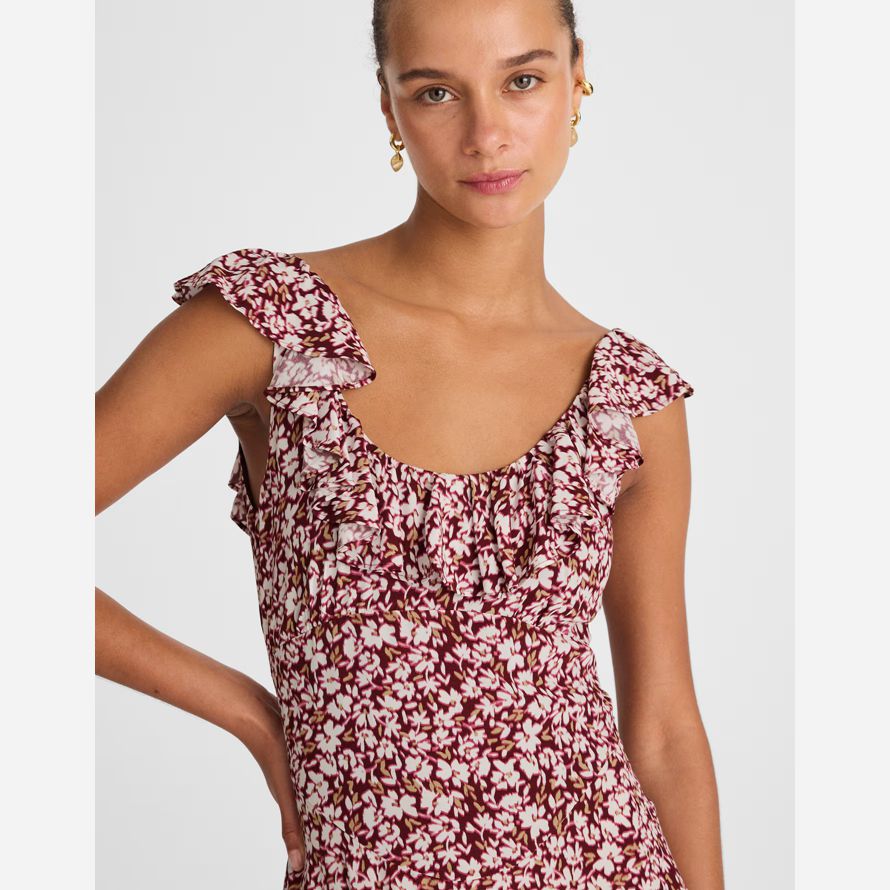 damen madewell ruffled scoopneck maxi-kleid-weinrot beige