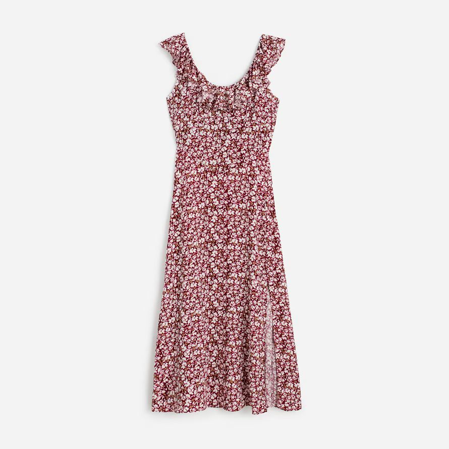 damen madewell ruffled scoopneck maxi-kleid-weinrot beige