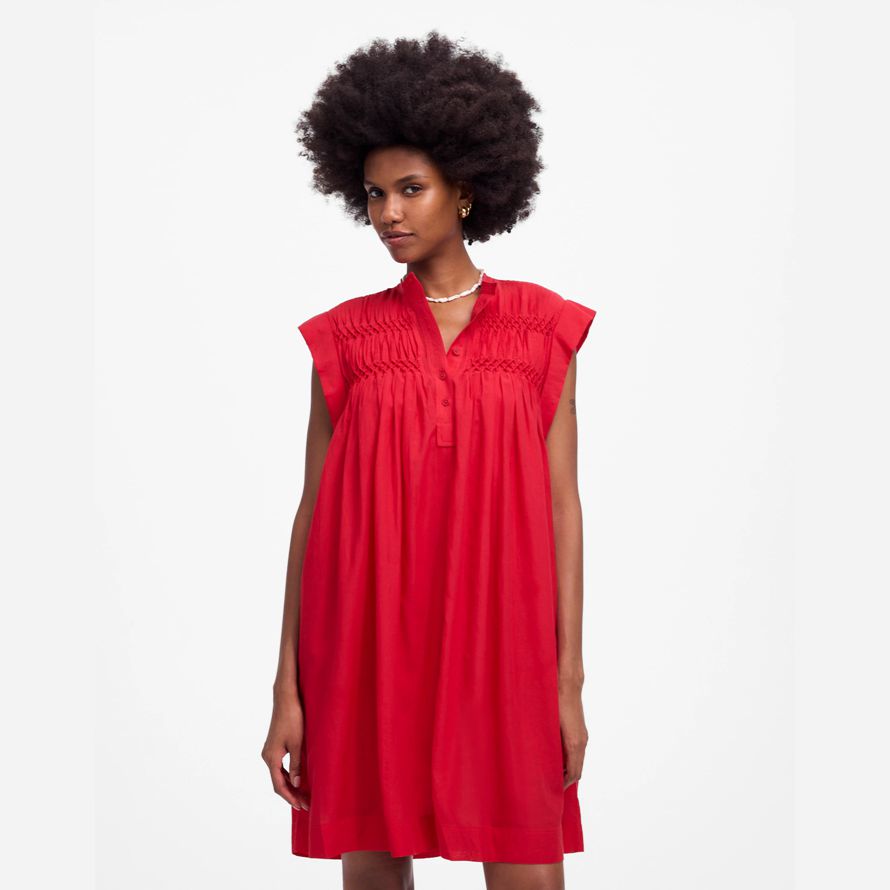 red madewell bestickt plissee mini kleid womens