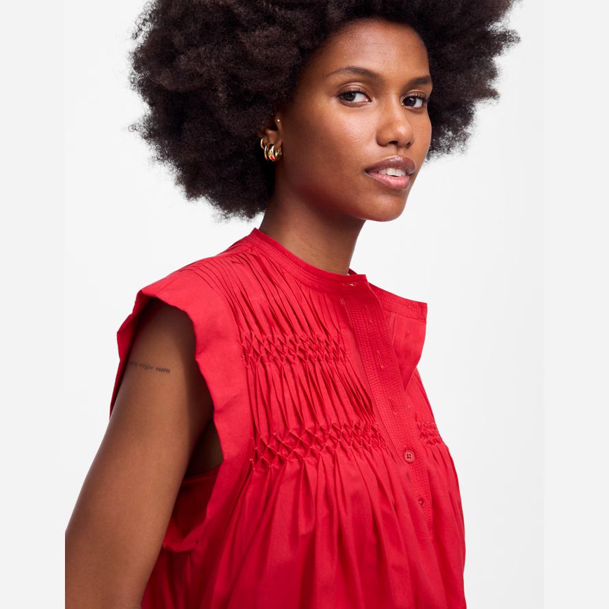 red madewell bestickt plissee mini kleid womens