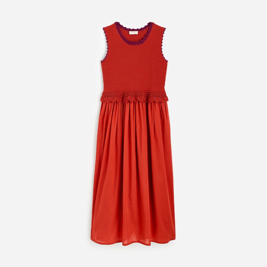madewell banjanan heather crochet maxi damen kleid orange-rot