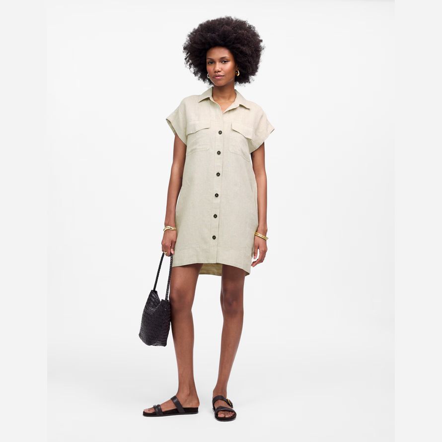 madewell utility short-sleeve mini shirt damen kleid beige