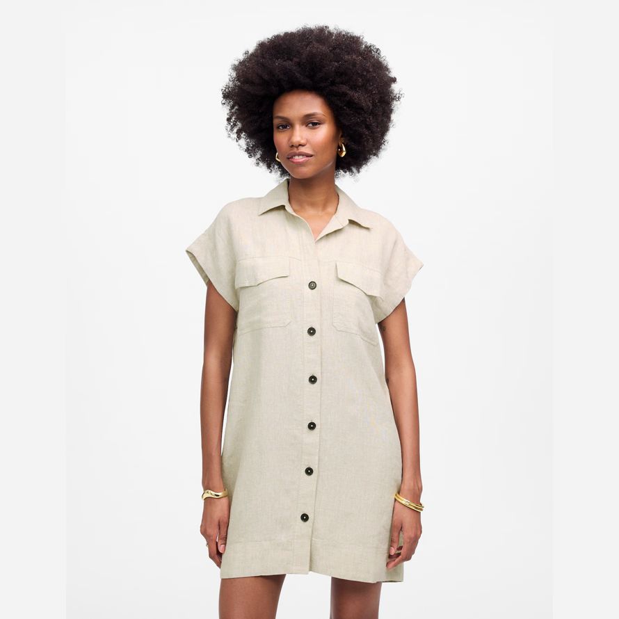 madewell utility short-sleeve mini shirt damen kleid beige