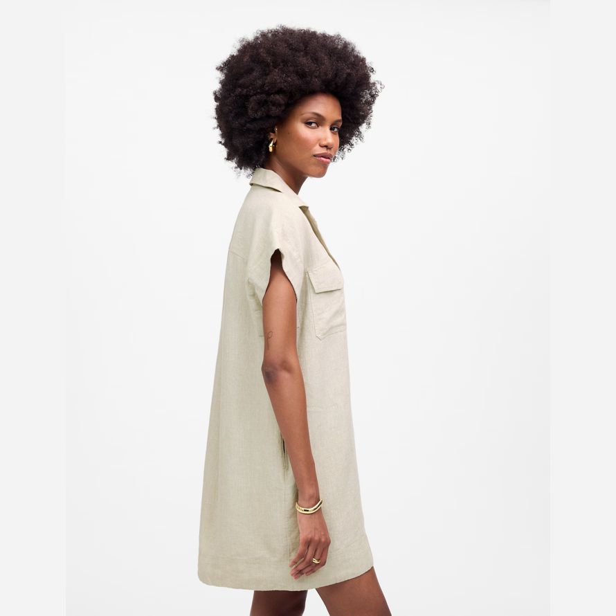 madewell utility short-sleeve mini shirt damen kleid beige