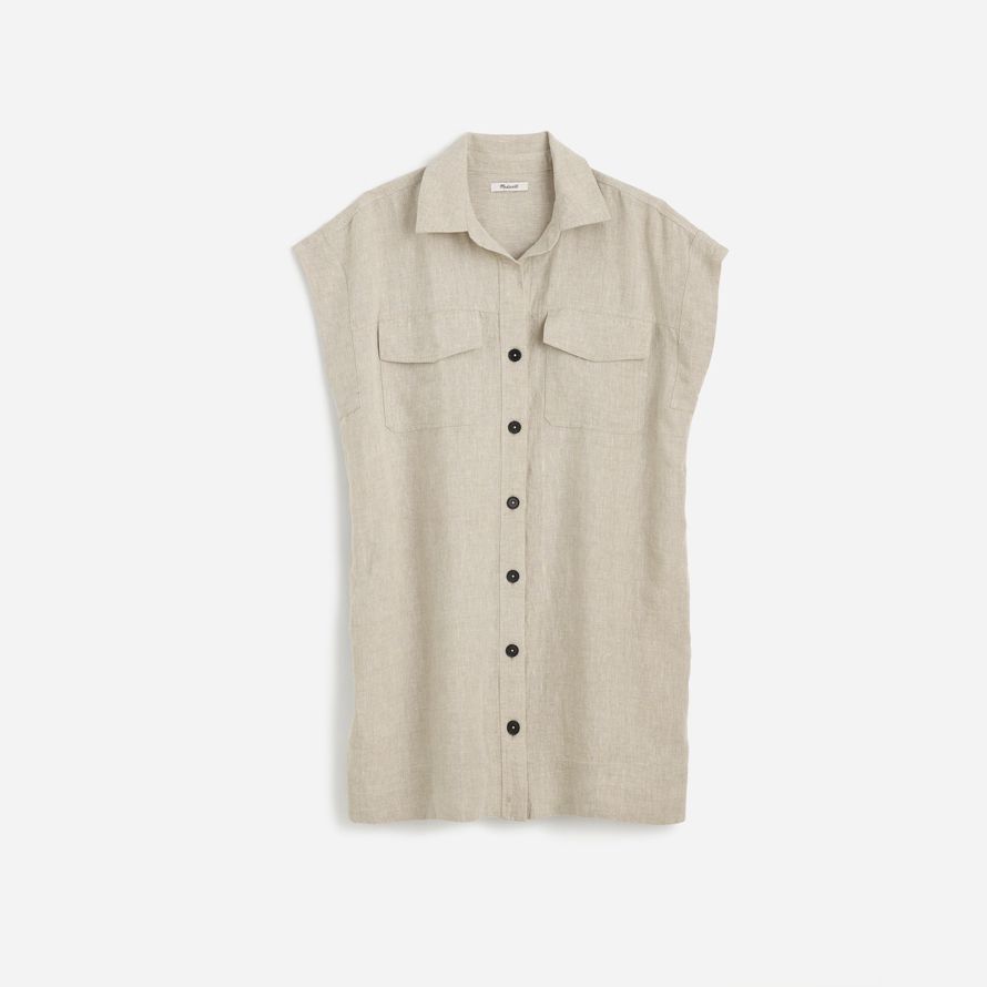 madewell utility short-sleeve mini shirt damen kleid beige