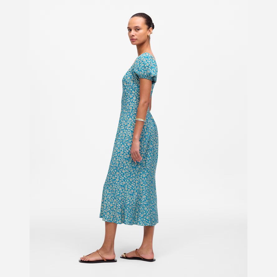 damen madewell cap-Ärmel midi kleid blau creme