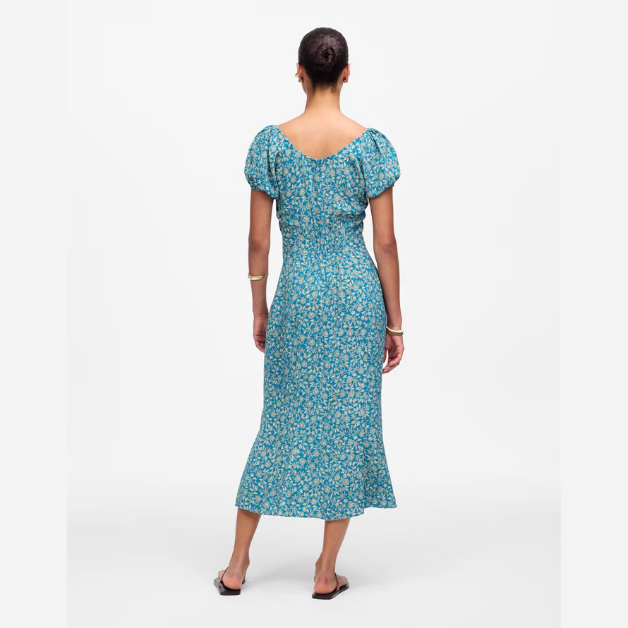 damen madewell cap-Ärmel midi kleid blau creme