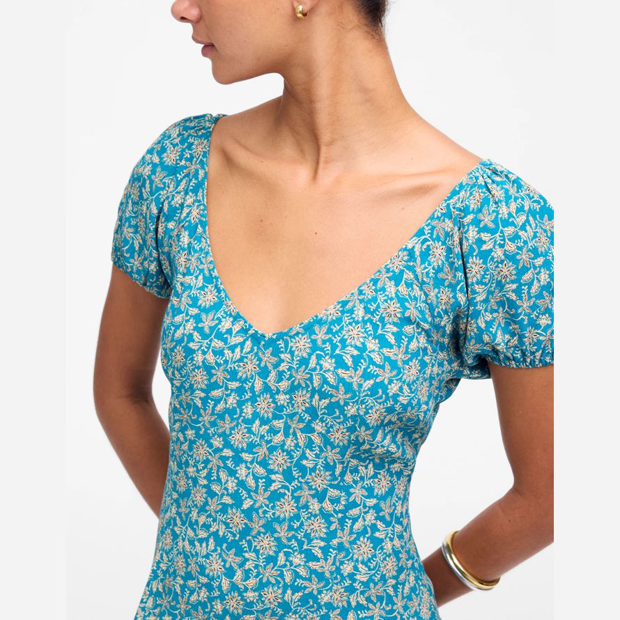 damen madewell cap-Ärmel midi kleid blau creme