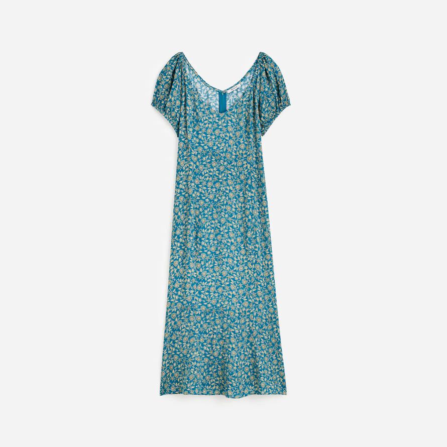 damen madewell cap-Ärmel midi kleid blau creme