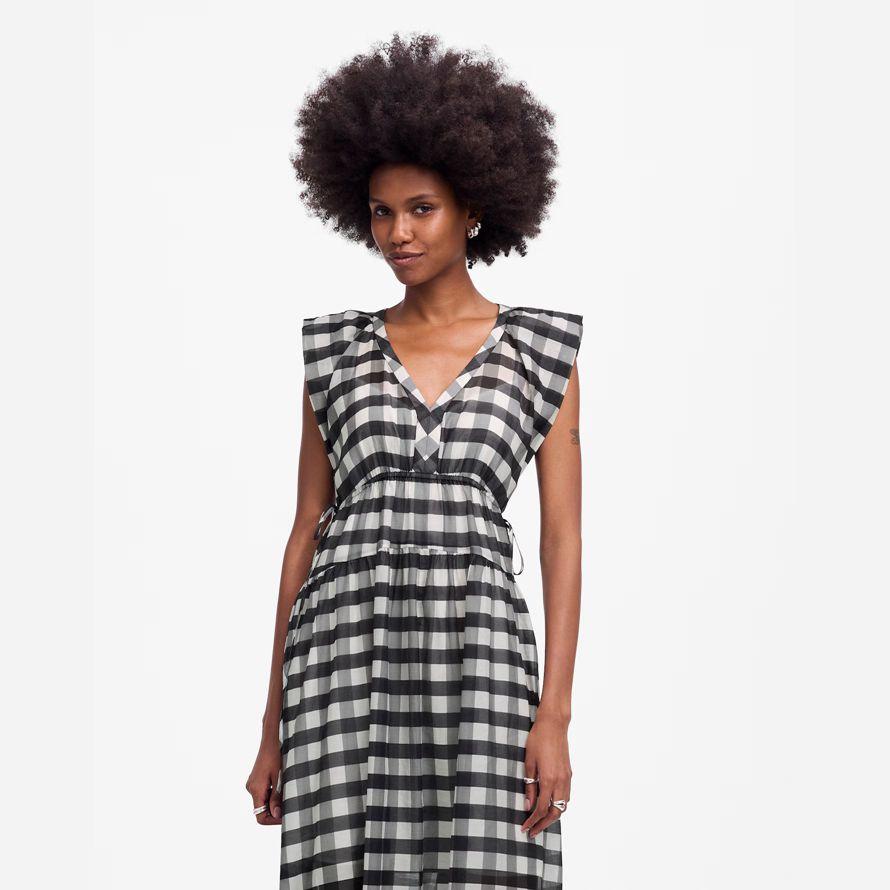 schwarz weiß madewell sheer v-neck dolman maxi-kleid womens