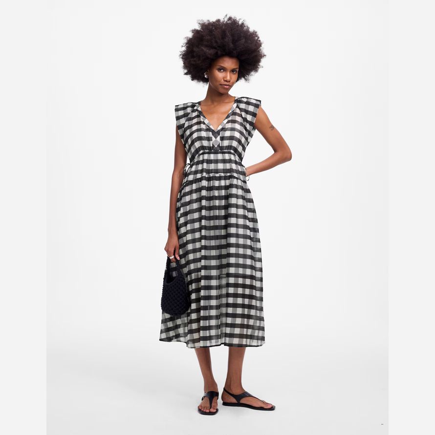 schwarz weiß madewell sheer v-neck dolman maxi-kleid womens