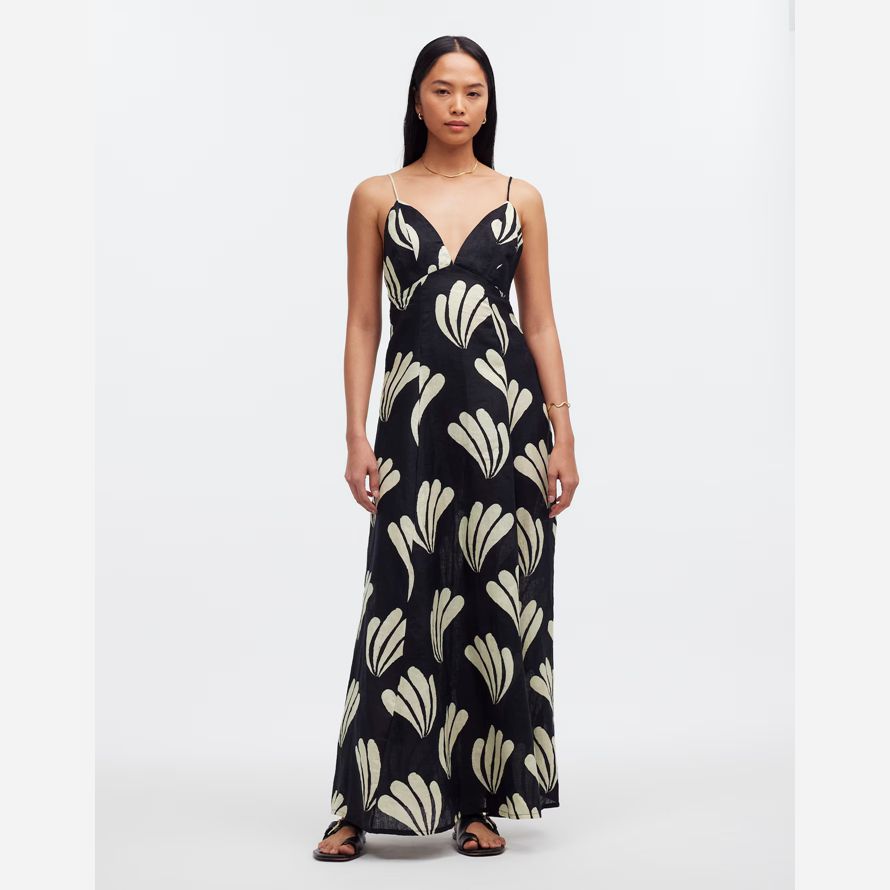 schwarz beige damen madewell zulu amp zephyr palm leinen kleid