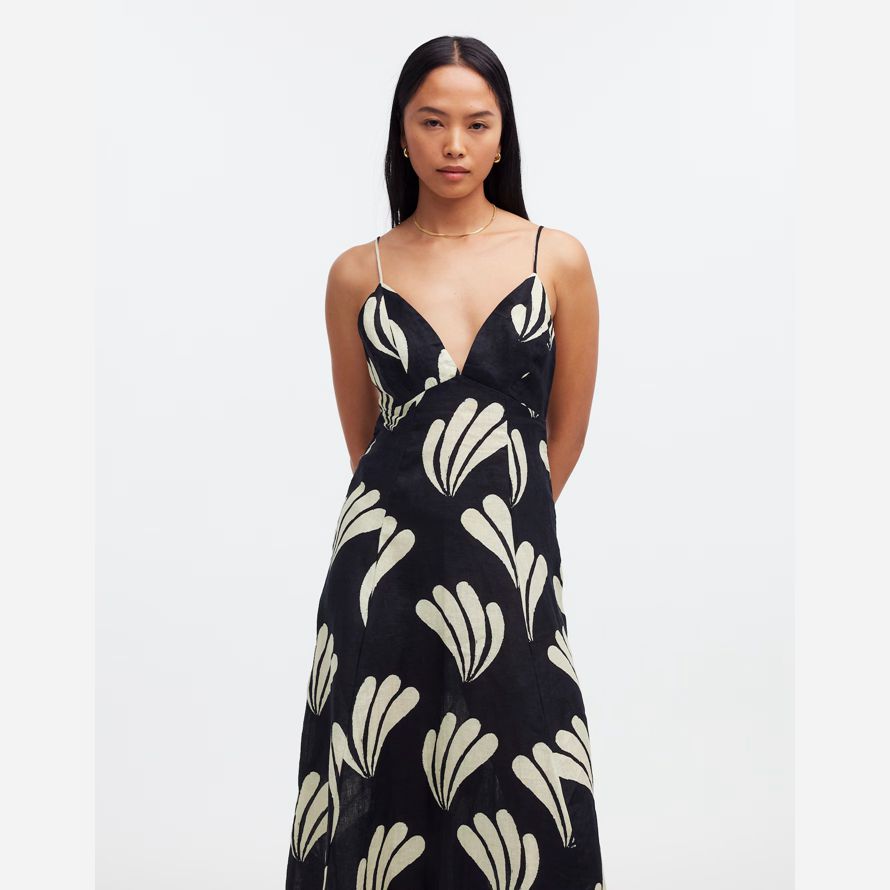 schwarz beige damen madewell zulu amp zephyr palm leinen kleid