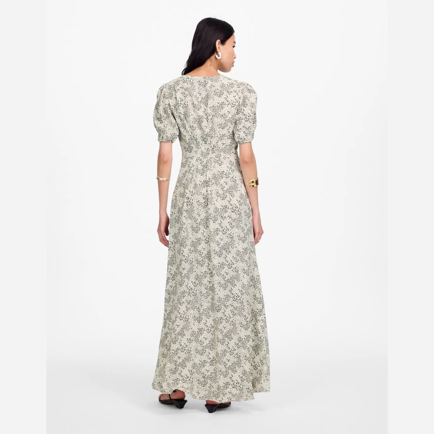 damen madewell puff-sleeve v-neck midi dress-cream black