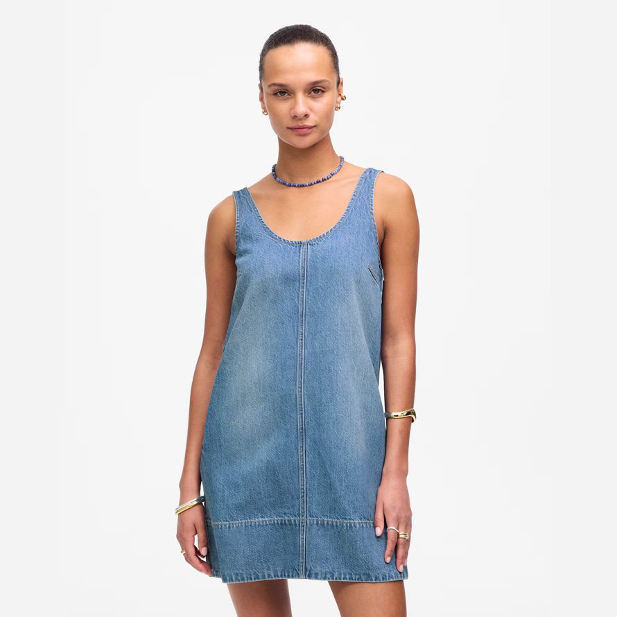 blau damen madewell denim scoopneck mini kleid