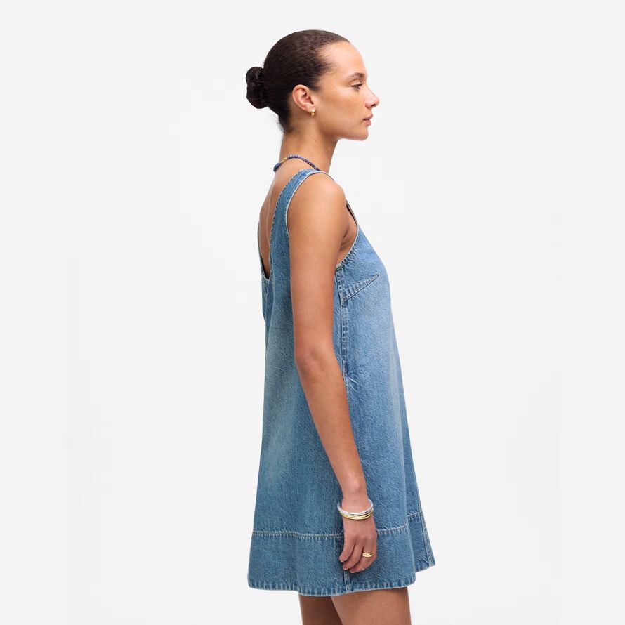 blau damen madewell denim scoopneck mini kleid