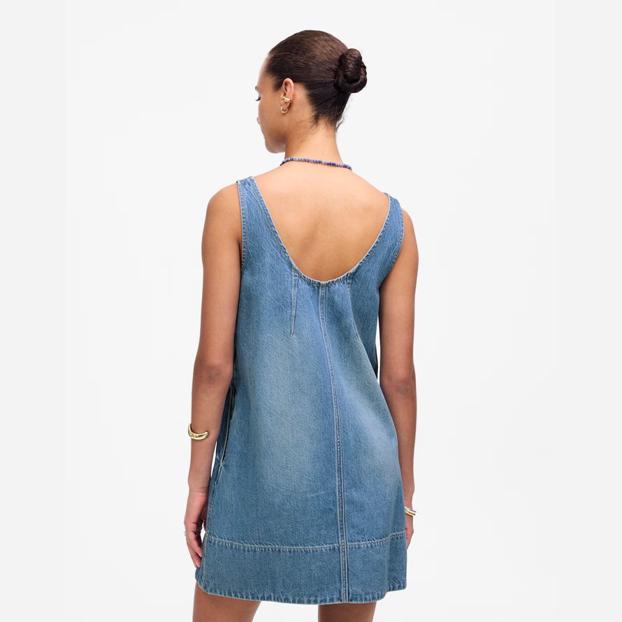 blau damen madewell denim scoopneck mini kleid