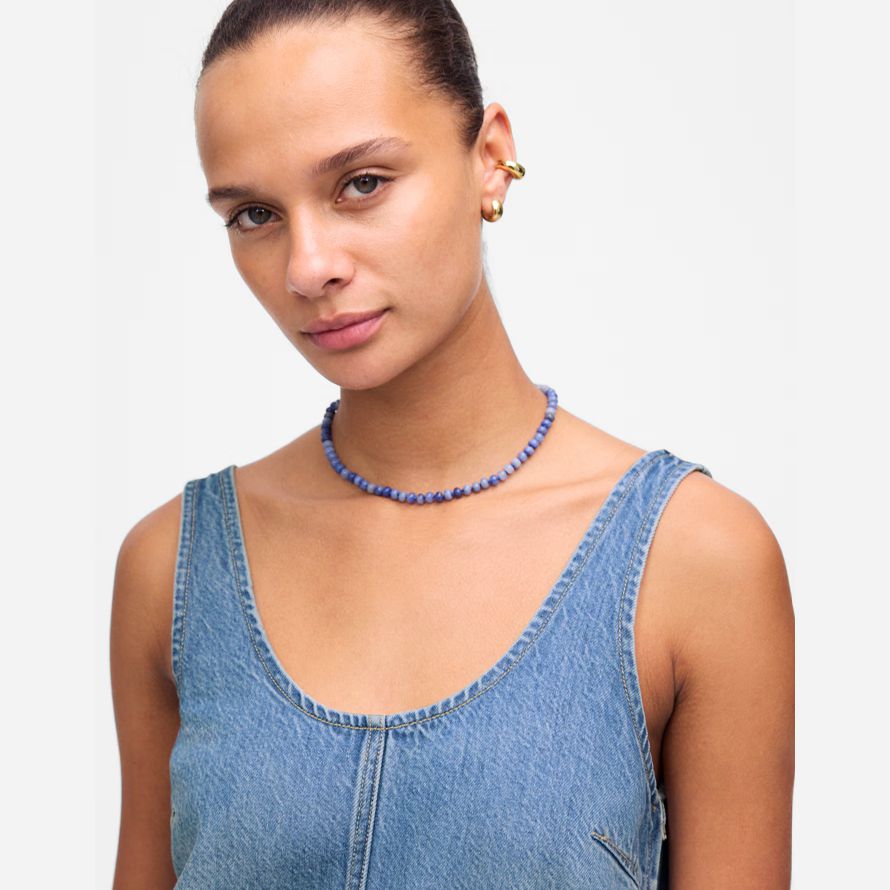 blau damen madewell denim scoopneck mini kleid
