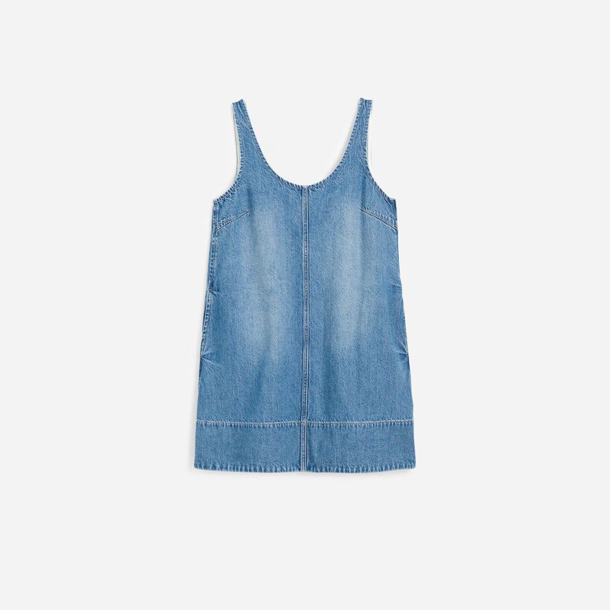 blau damen madewell denim scoopneck mini kleid