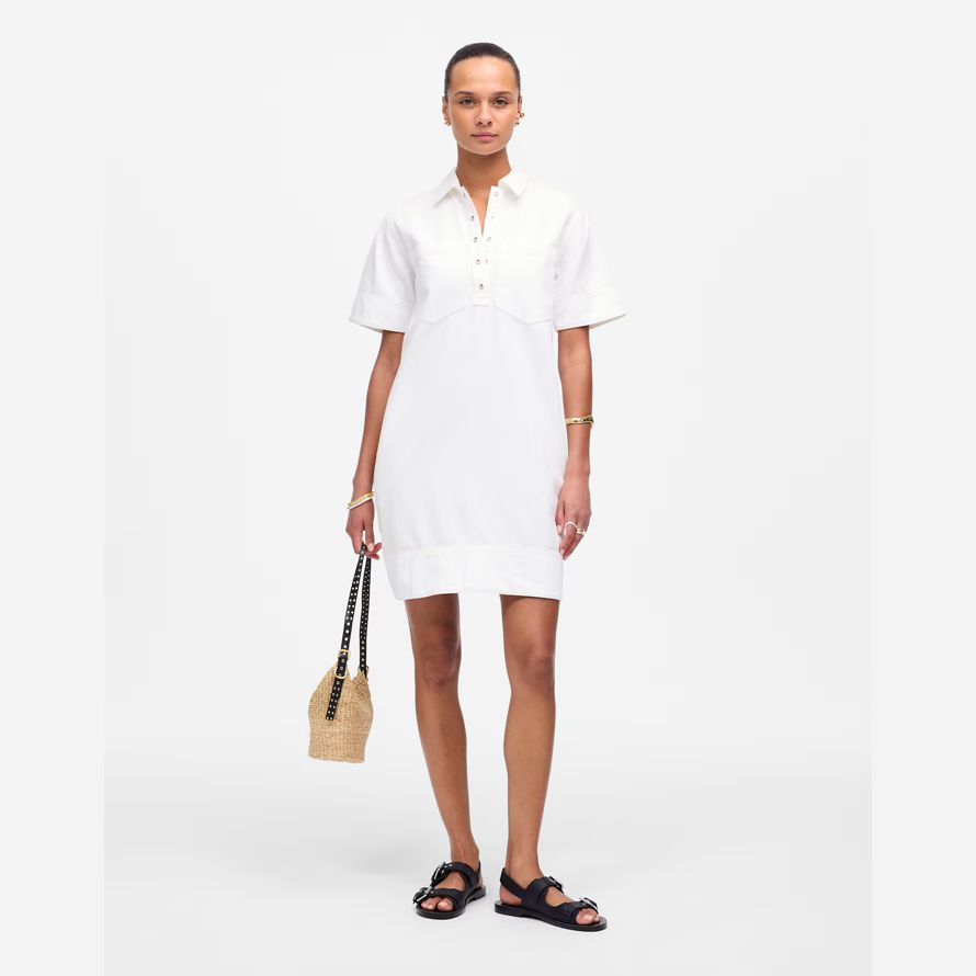 damen madewell denim popover kleid weiß