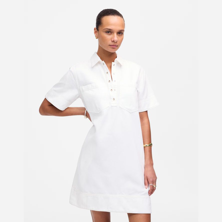 damen madewell denim popover kleid weiß