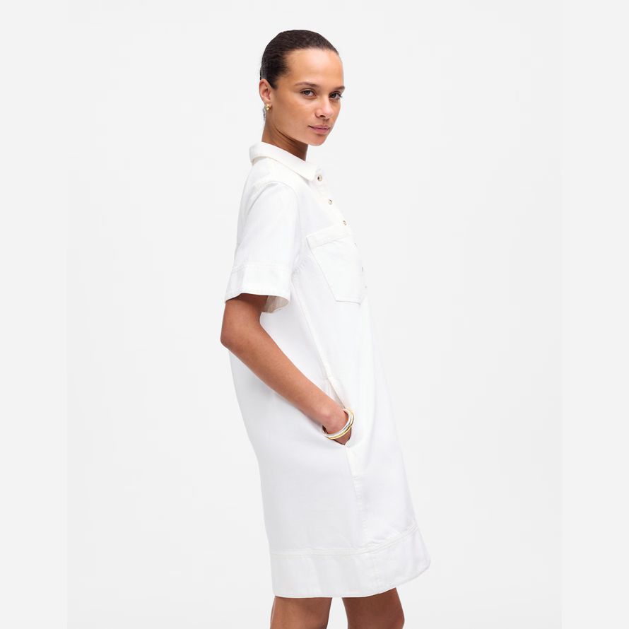 damen madewell denim popover kleid weiß