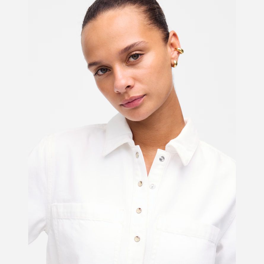 damen madewell denim popover kleid weiß