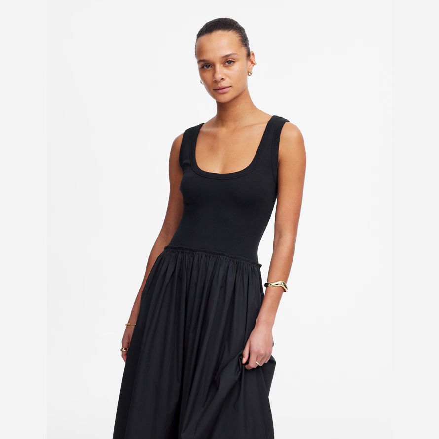 damen madewell gemischt popeline scoopneck maxi-kleid-black