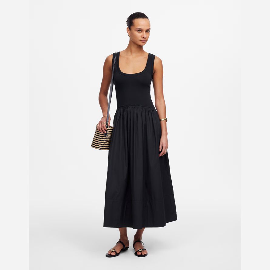damen madewell gemischt popeline scoopneck maxi-kleid-black