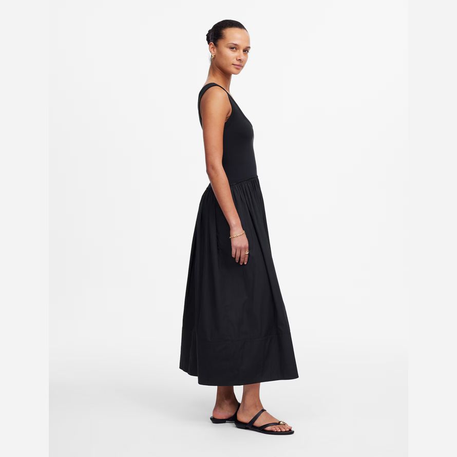 damen madewell gemischt popeline scoopneck maxi-kleid-black