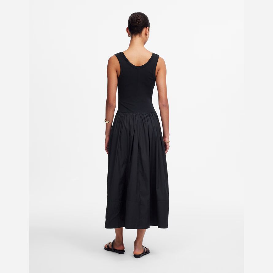 damen madewell gemischt popeline scoopneck maxi-kleid-black